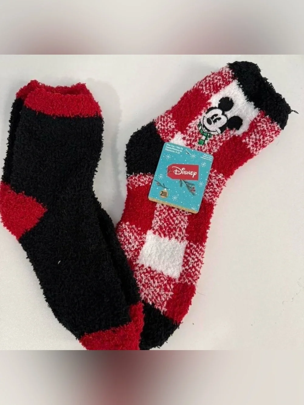 Disney Mickey Plush Holiday Socks - Red, Black, White